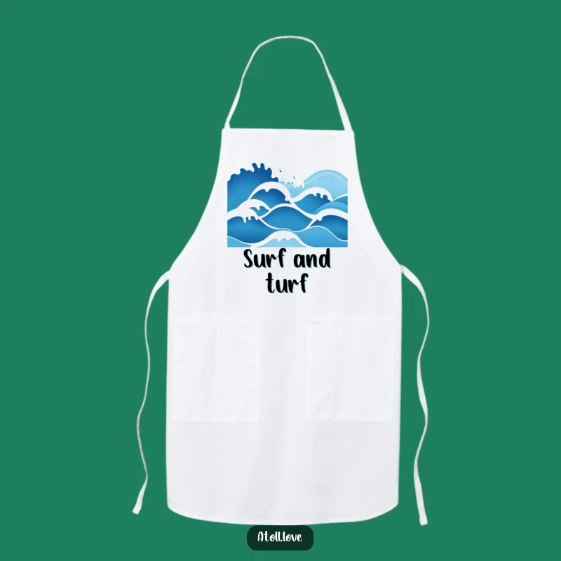 Funny Minimalist Wave Apron, Blue Gradient, Kitchen Coastal Chic Gift