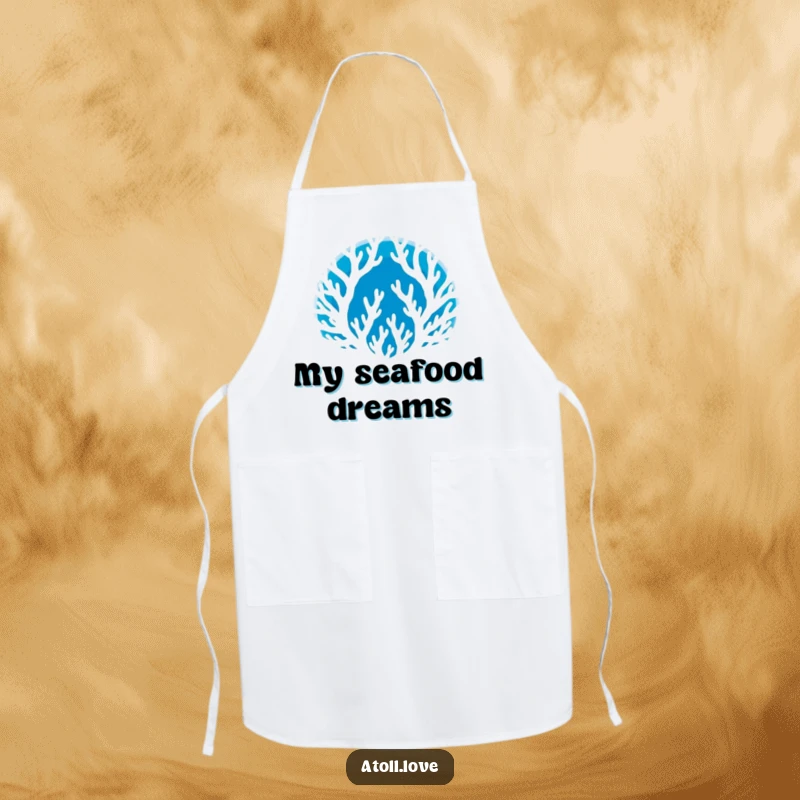 Funny Apron featuring a white coral silhouette against a deep blue void, perfect for the kitchen, a stylish funny gift.