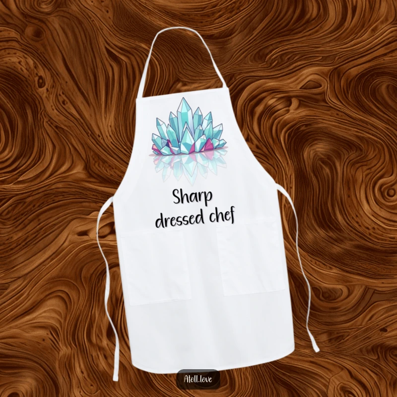 Funny Apron with bold angular crystalline structures on a reflective background, for the stylishly sharp cook.