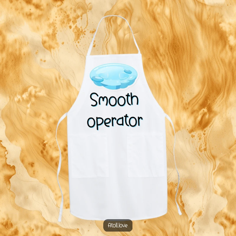 Funny minimalist lagoon apron displaying a soothing blue gradient and translucent shapes, making kitchen tasks artistic and enjoyable.