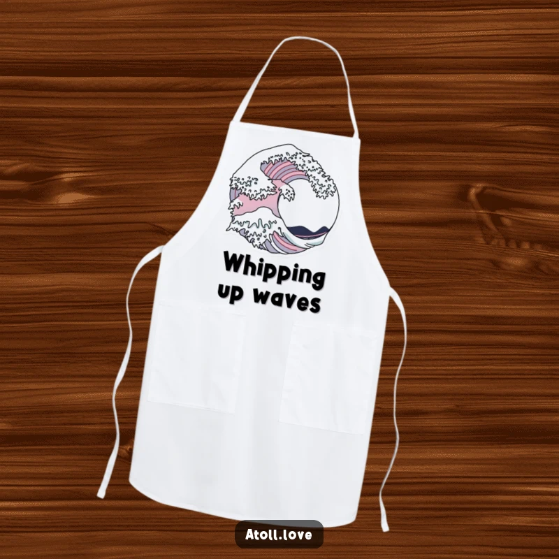 Funny Apron depicting a fluid wave pattern integrated with sharp architectural lines, perfect for a stylish chef.