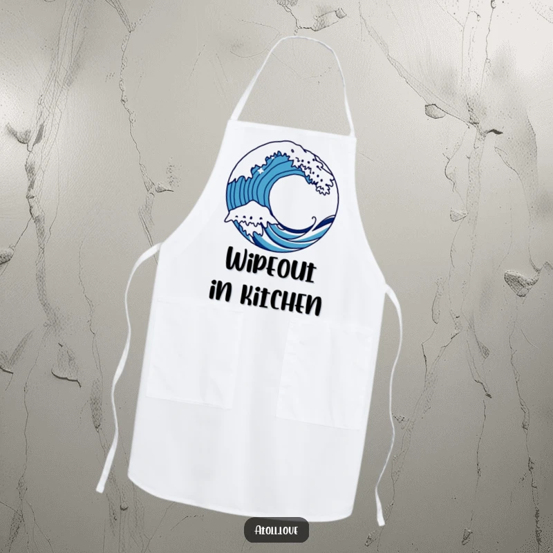 Funny bold wave apron showcasing sharp, artistic lines of a crashing wave, perfect for a dynamic and humorous kitchen experience.