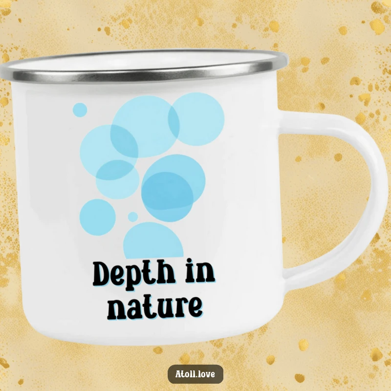 Funny ocean circles camping mug with overlapping translucent blue circles, perfect for artistic and serene outdoor enjoyment.