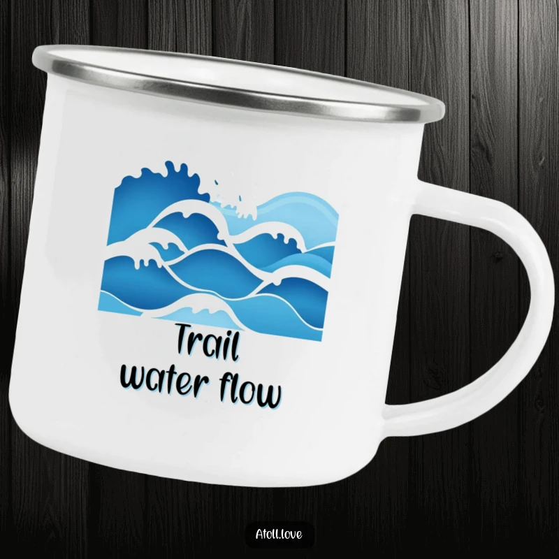 Funny minimalist wave art camping mug with a deep blue to bright white gradient, perfect for outdoor use.