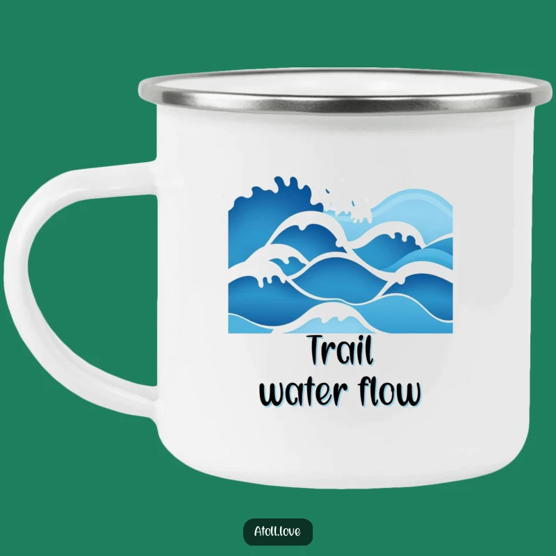 Funny Minimalist Wave Camping Mug, Blue Gradient, Outdoor Ocean Vibes Gift