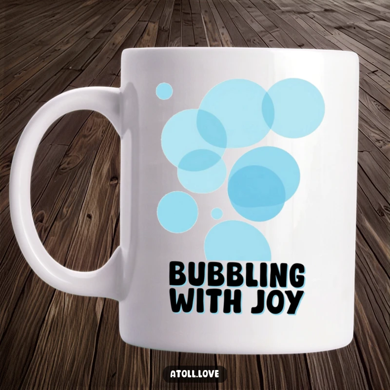 Funny ocean circles mug with overlapping translucent blue circles, evoking depth, light, and artistic serenity.