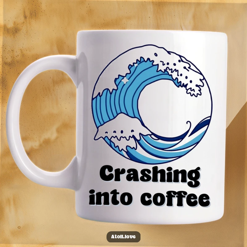 Funny bold wave mug with sharp lines crashing over a circular form, depicting energetic and artistic motion.