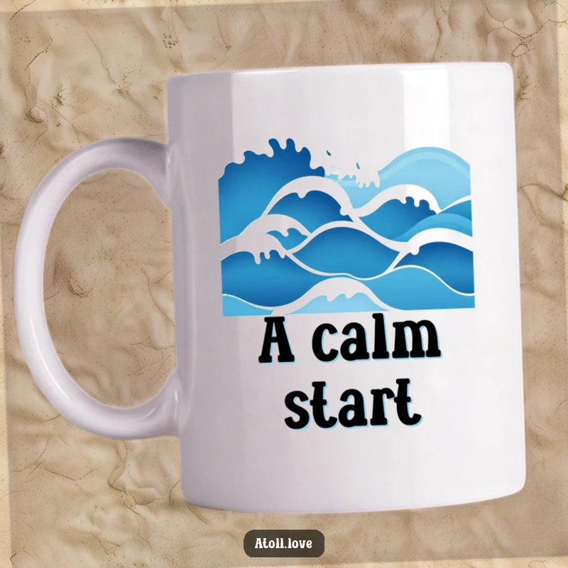 Funny minimalist wave art mug with a deep blue to white gradient, evoking serene ocean patterns.