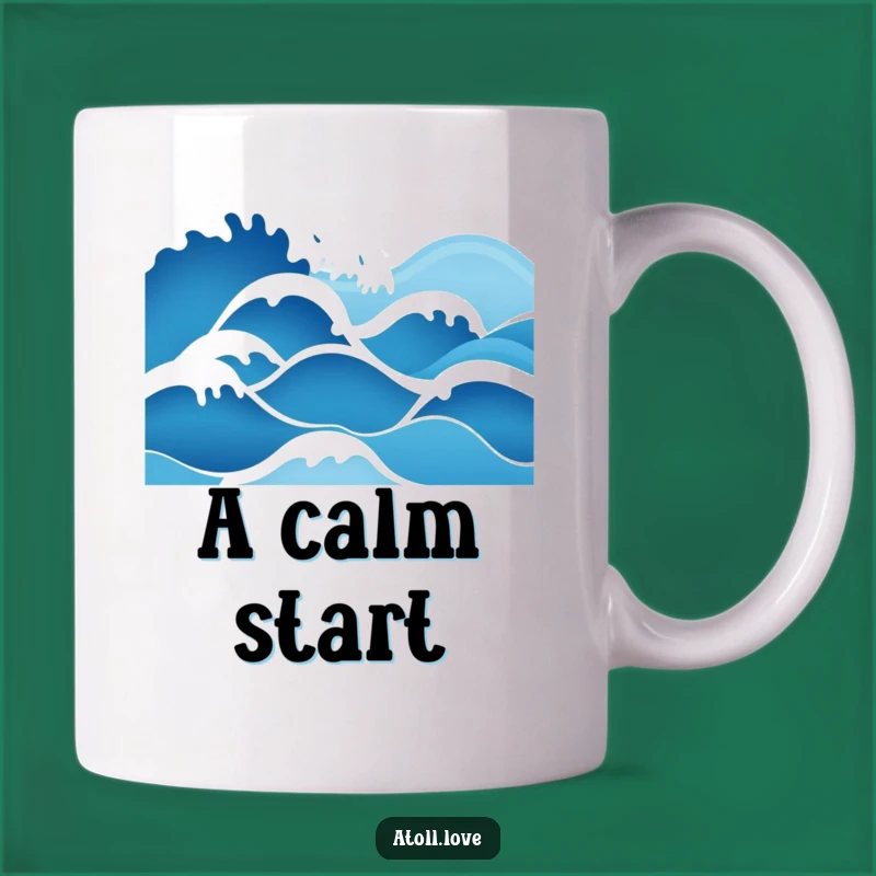 Funny Minimalist Wave Mug, Deep Blue Gradient, Serene Ocean Art Gift