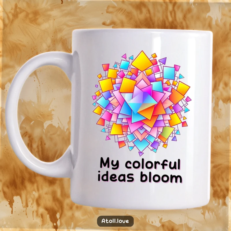 Funny Mug showcasing a vibrant gradient flowing through a complex, interconnected web of abstract shapes, symbolizing intricate thinking.