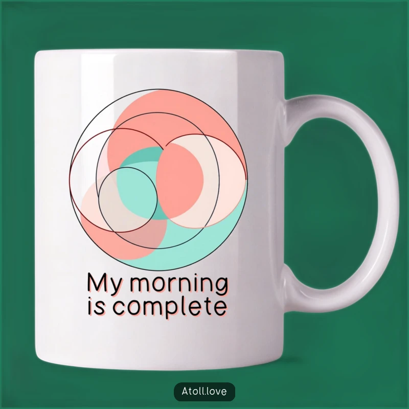 Funny Abstract Coral Teal Geometric Art Mug, Vibrant Interlocking Circles, Unique Modern Gift