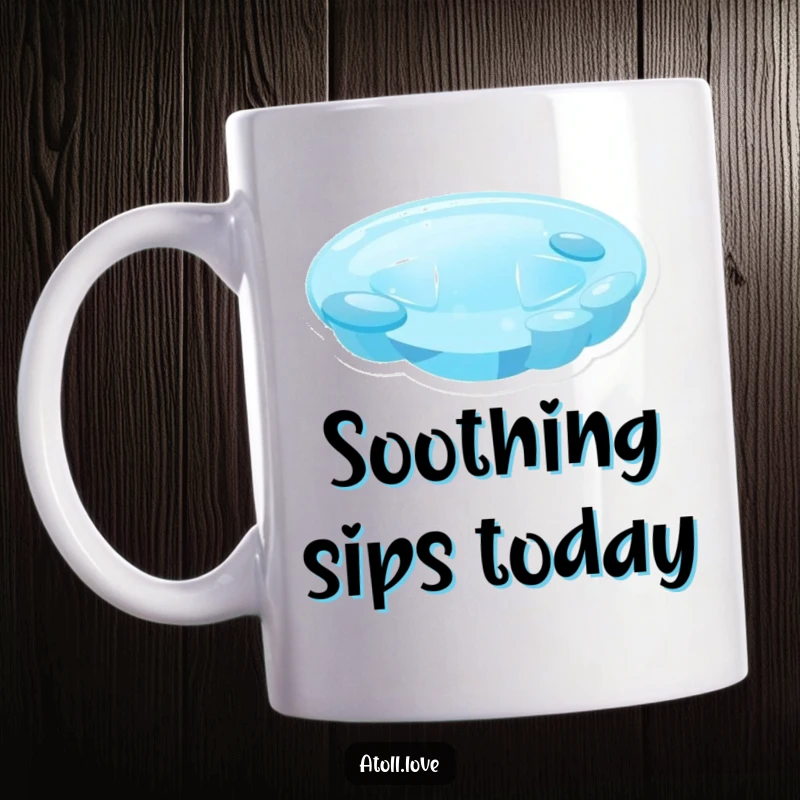 Funny minimalist lagoon mug with soft blue gradient colors and translucent shapes, evoking a sense of calm and artistry.