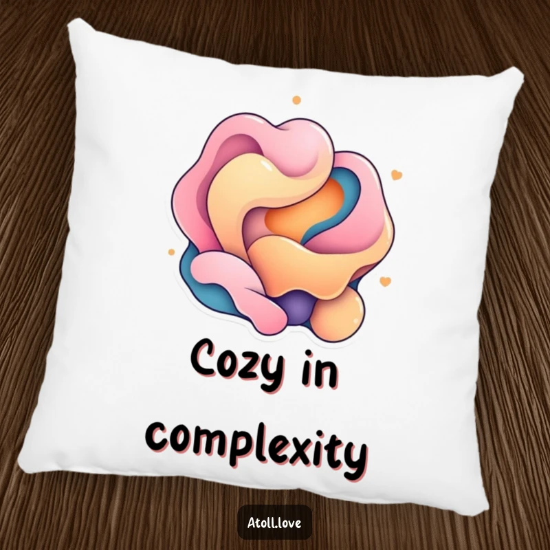 Funny Pillow featuring fluid organic shapes juxtaposed against rigid geometric elements, adding texture and visual interest.