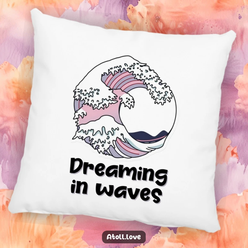 Funny Pillow featuring a stylized wave pattern elegantly merging into precise architectural outlines, adding artistic flair.