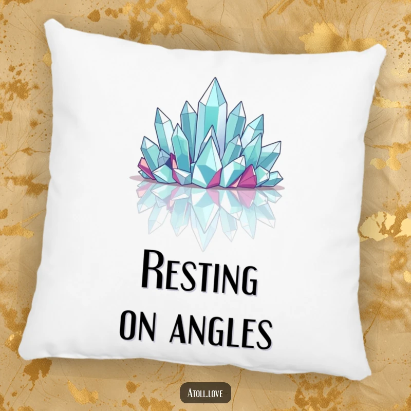 Funny Pillow featuring striking angular crystalline structures on a reflective surface, offering comfort and abstract visual appeal.