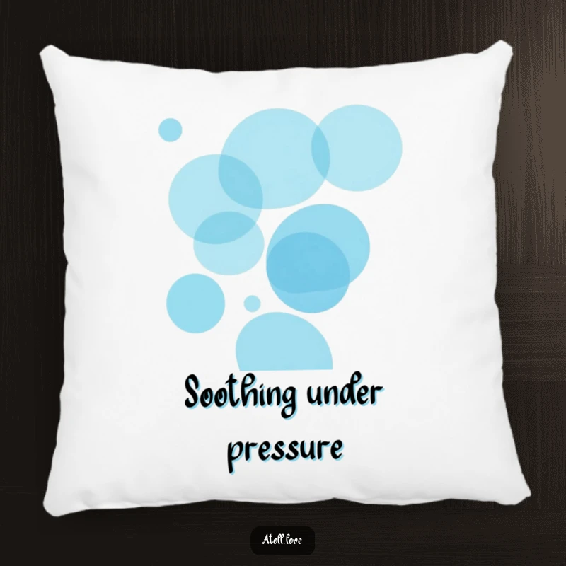 Funny ocean circles pillow with overlapping translucent blue circles, providing artistic comfort and a sense of serene depth.