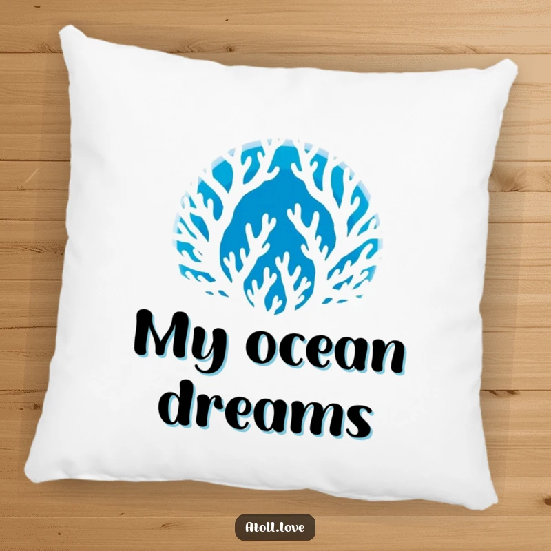 Funny Pillow with a white coral silhouette on a deep blue background, perfect for cozying up, a lovely funny gift.