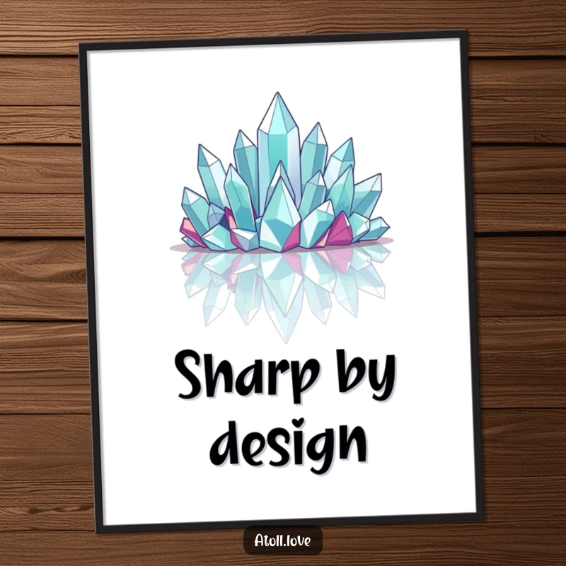 Funny Digital Art Print of angular crystalline structures rising from a reflective surface, offering a modern, abstract aesthetic.