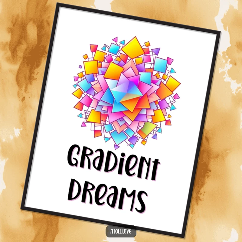 Funny Digital Art Print showcasing a vibrant gradient filling an intricate, interconnected network of abstract shapes, for digital display.