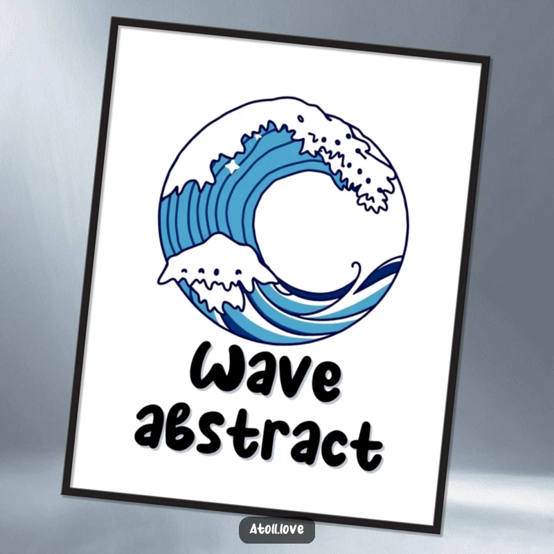 Funny bold wave digital art print with sharp, stylized lines of a crashing wave over a circular form, conveying artistic power.
