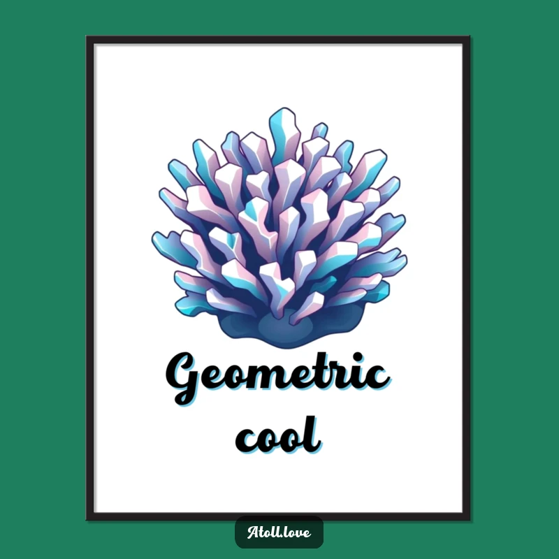 Funny Geometric Reef Digital Art - Cyan & White Abstract Wall Gift