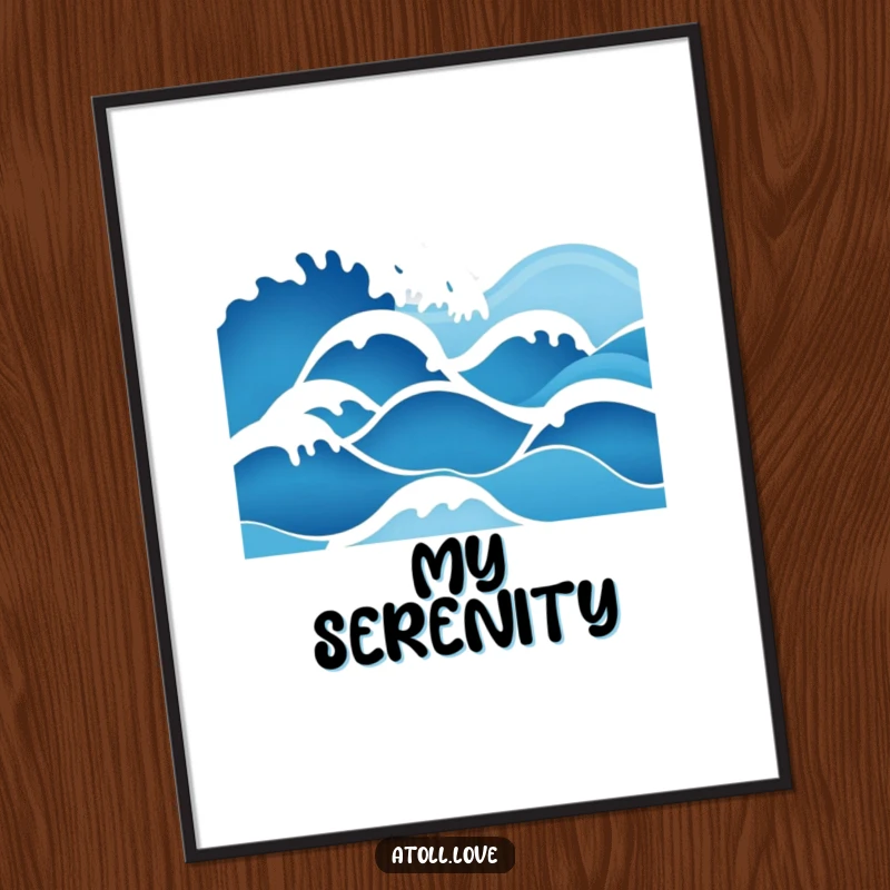 Funny minimalist wave art digital print with a deep blue to bright white gradient, representing calm ocean patterns.