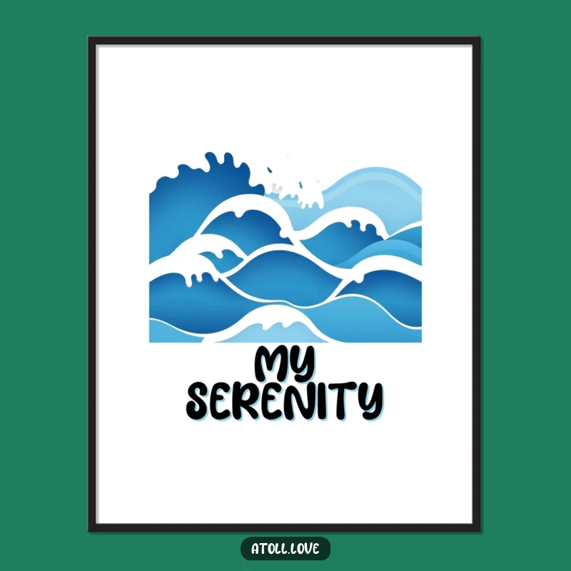 Funny Minimalist Wave Digital Art, Blue Gradient, Instant Ocean Calm Decor Gift