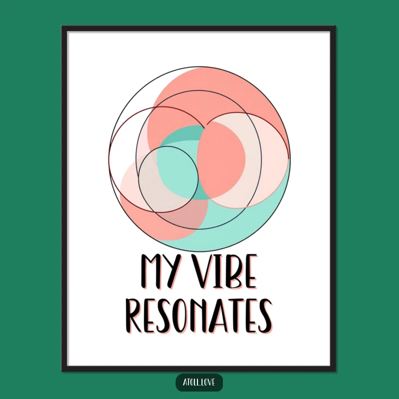 Funny Abstract Geometric Digital Art, Coral Teal Circles, Instant Modern Decor Gift