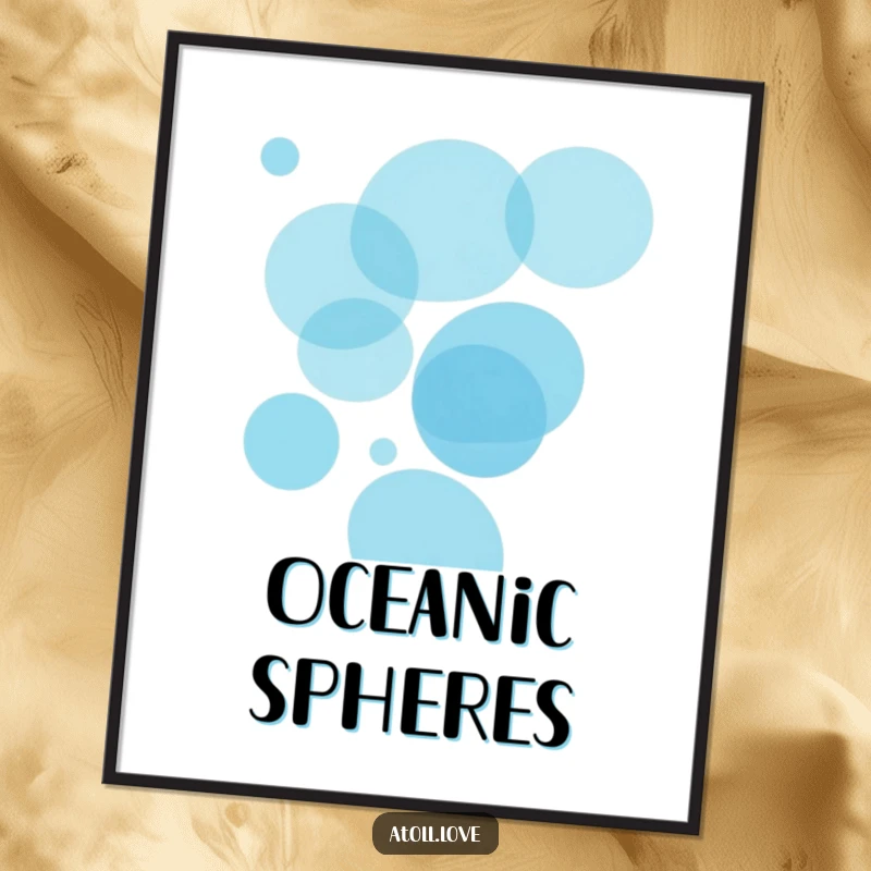 Funny ocean circles digital art print with overlapping translucent blue circles, suggesting depth and light for an artistic display.