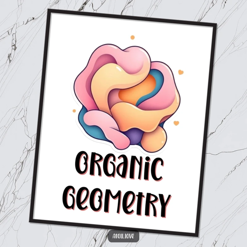 Funny Digital Art Print illustrating the dynamic contrast between fluid organic shapes and rigid geometric elements, for wall decor.