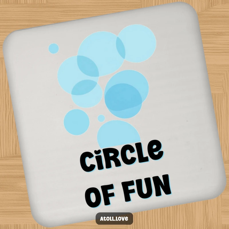 Funny ocean circles drink coasters featuring overlapping translucent blue circles, adding artistic depth and serenity to any table.