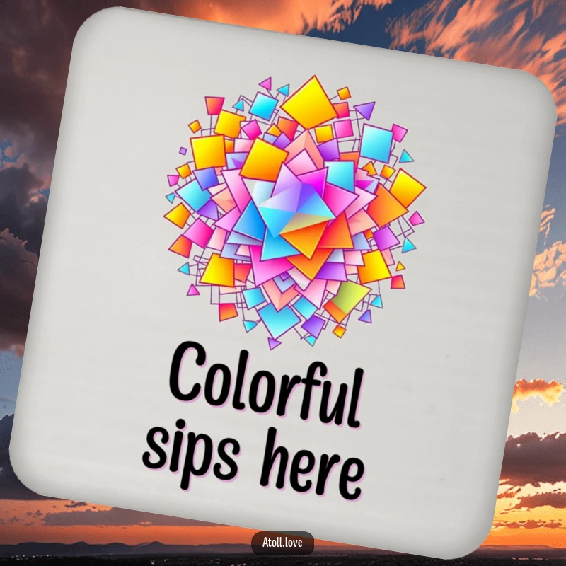 Funny Coasters depicting a vibrant gradient within a complex network of abstract shapes, protecting surfaces with artistry.