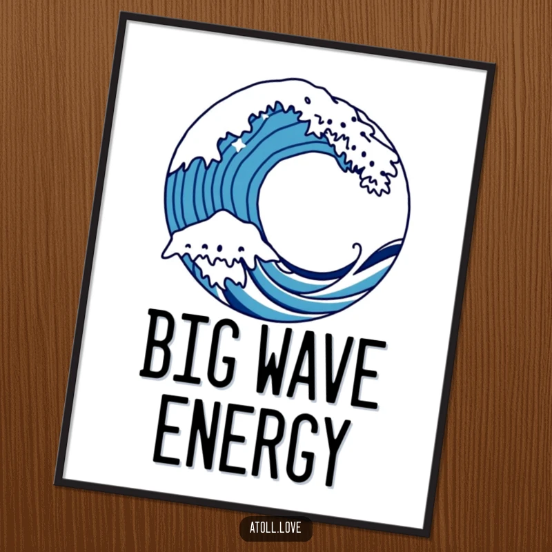 Funny bold wave poster with sharp, stylized lines of a crashing wave over a circular form, a dynamic artistic piece.
