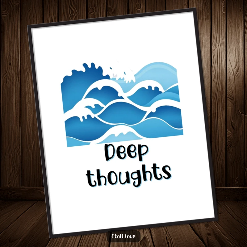 Funny minimalist wave art poster with a deep blue to bright white gradient, showcasing elegant ocean patterns.