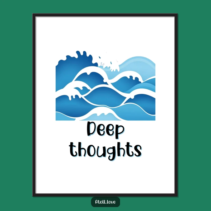 Funny Minimalist Wave Poster, Deep Blue Gradient, Modern Coastal Wall Art Gift