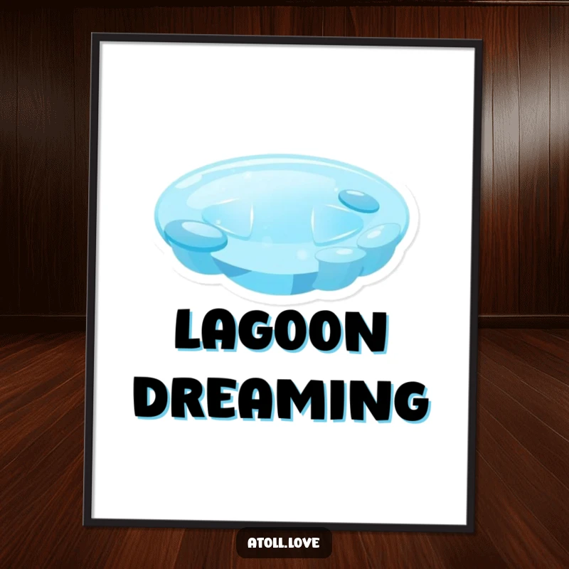 Funny minimalist lagoon poster featuring smooth blue gradients and translucent shapes, creating a calming and artistic wall decor.