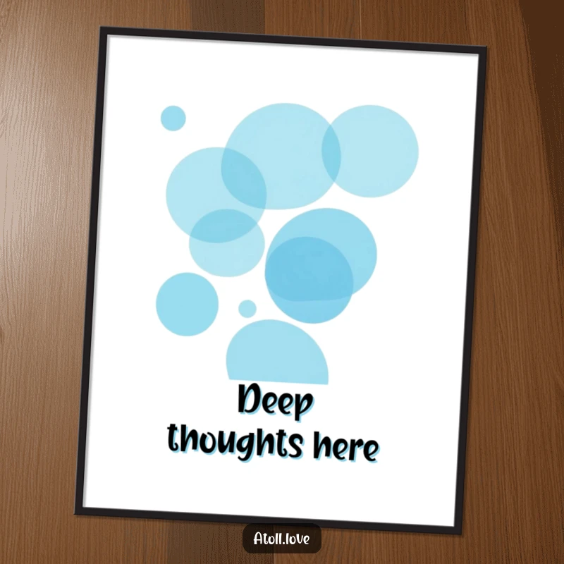 Funny ocean circles poster featuring overlapping translucent blue circles, suggesting depth and light with an ethereal artistic quality.