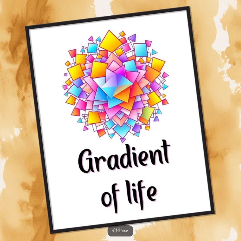 Funny Poster showcasing a vibrant gradient filling an intricate, interconnected network of abstract shapes, a mesmerizing visual.