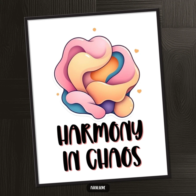 Funny Poster depicting the dynamic contrast between smooth organic shapes and sharp geometric elements, creating abstract visual tension.