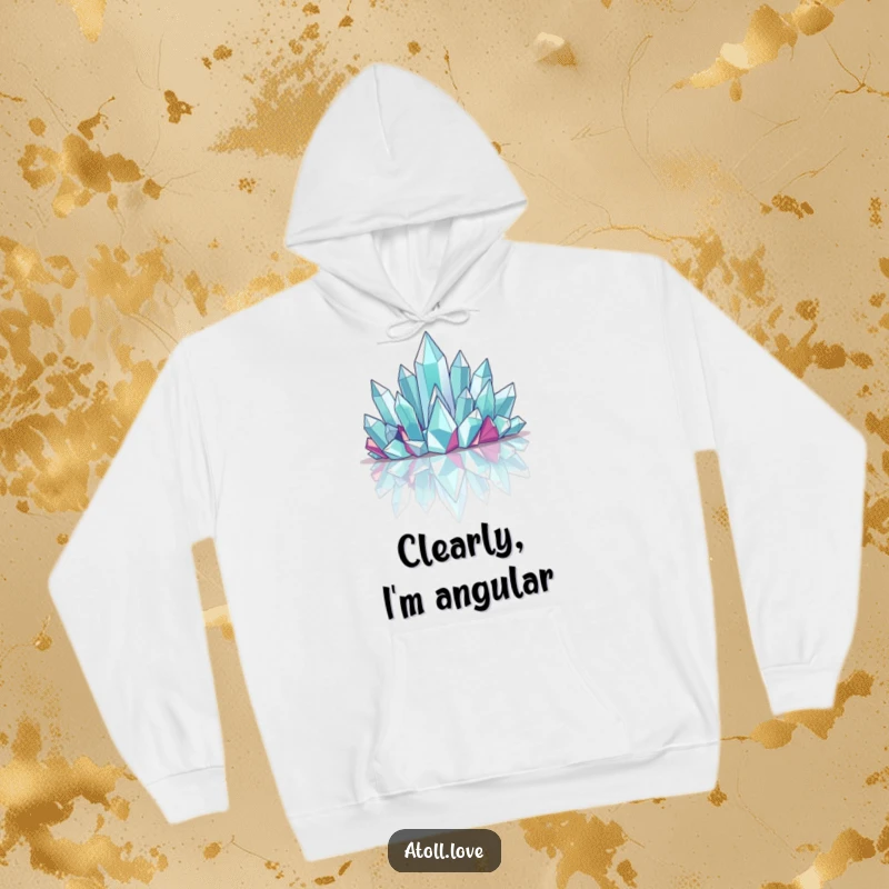 Funny Hoodie displaying towering angular crystalline structures on a slick, reflective ground, embodying sophisticated, funny style.
