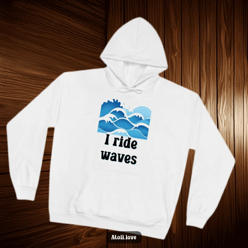 Funny minimalist wave art hoodie featuring a deep blue to bright white gradient, inspired by ocean waves.