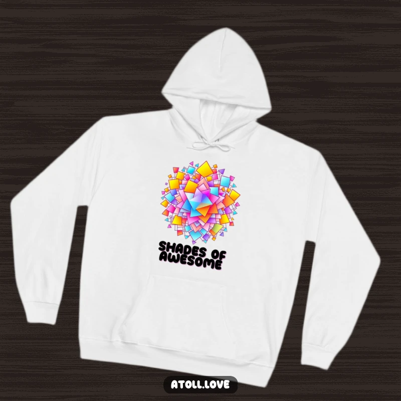 Funny Hoodie displaying a vivid gradient spread across a complex, intertwined pattern of abstract shapes, radiating energy.