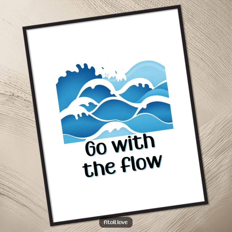 Funny Free Printable Minimalist Wave Wall Art showcasing a smooth gradient from deep blue to bright white in calming wave patterns.