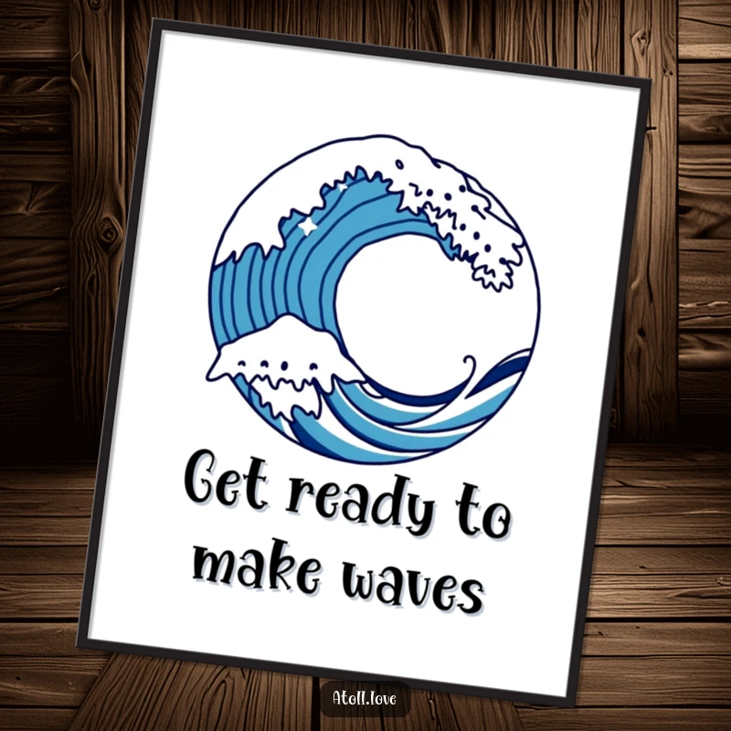 Funny Free Printable Wall Art showcasing bold, sharp lines of a stylized wave crashing powerfully over a circular form.