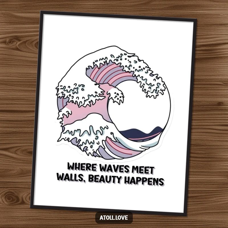 Funny free printable wall art showing a stylized wave pattern merging with sharp architectural outlines.