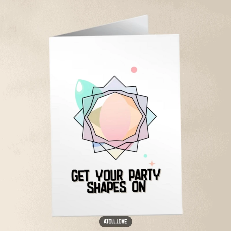 Funny Free Printable Abstract Birthday Card with layered transparent organic shapes interacting with sharp geometric forms, a modern artistic design.