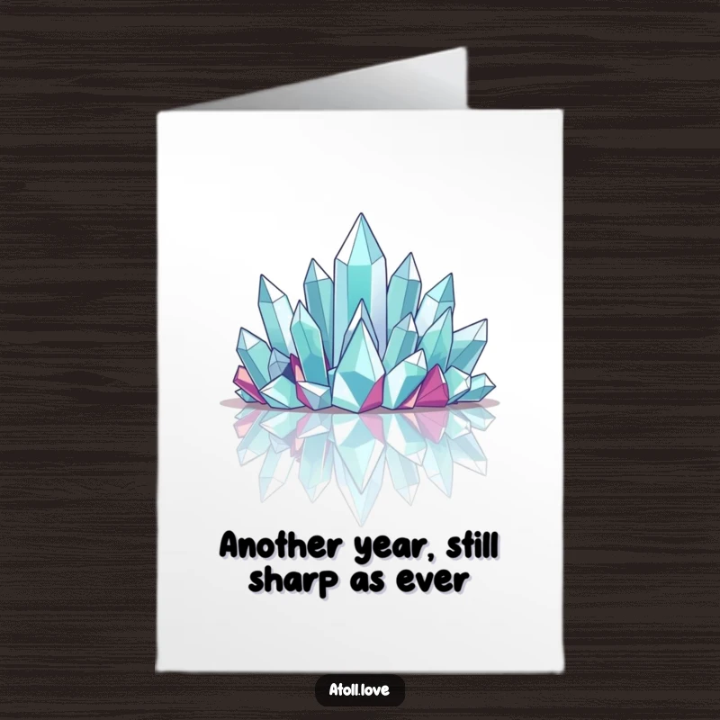 Funny free printable birthday card featuring abstract angular crystalline structures reflecting on a shiny surface.
