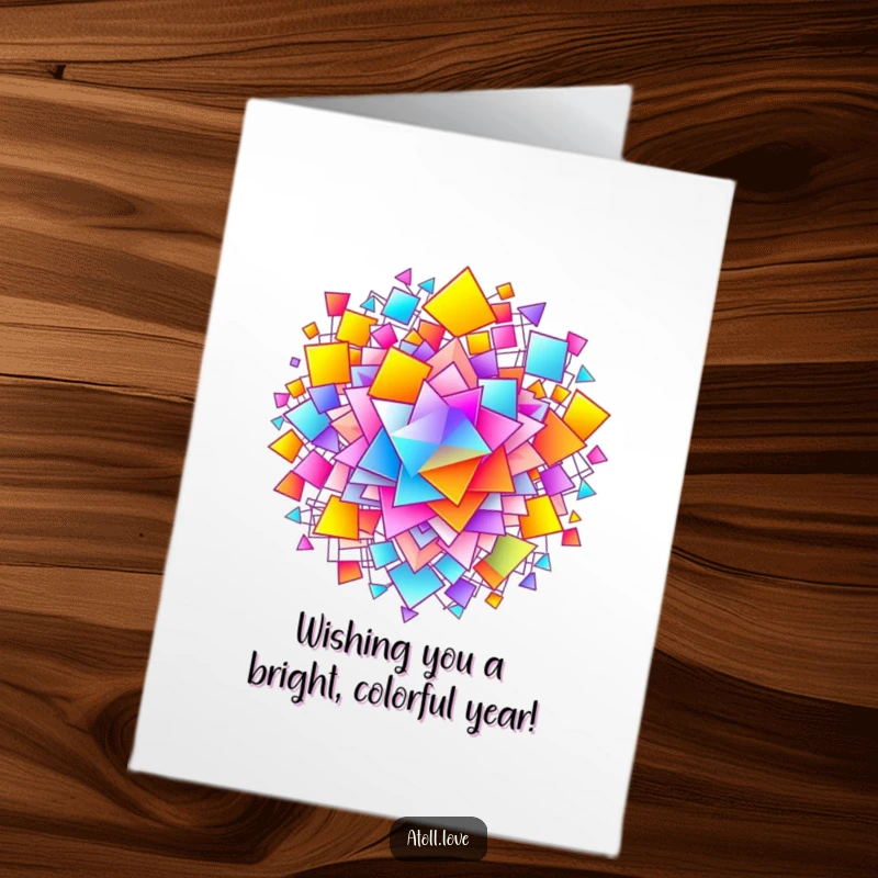 Funny free printable birthday card with a vibrant gradient filling a complex, interconnected network of shapes.