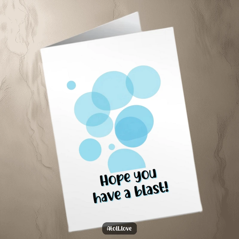 Funny Free Printable Birthday Card with overlapping translucent oceanic blue circles, suggesting depth and light for a happy birthday wish.