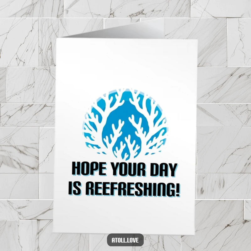 Funny Free Printable Birthday Card featuring a stark white silhouette of circular coral against a deep blue void, evoking underwater charm.